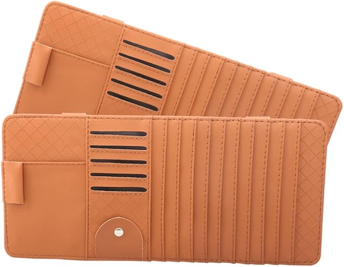Mikinona Multi-Functional Sun Visor Storage Organizer Bag Stylish Leather Cd Holder for Car Convenient Accessory for Pens Cards and More Brown