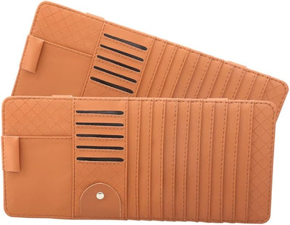 Mikinona Multi-Functional Sun Visor Storage Organizer Bag Stylish Leather Cd Holder for Car Convenient Accessory for Pens Cards and More Brown
