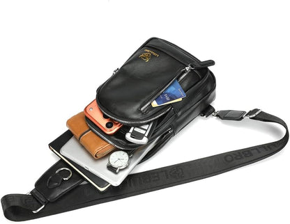 Crossbody Bags for Men Leather Sling Bags Mens Chest Bag Backpack Travel Hiking Fishing Outdoor Sports