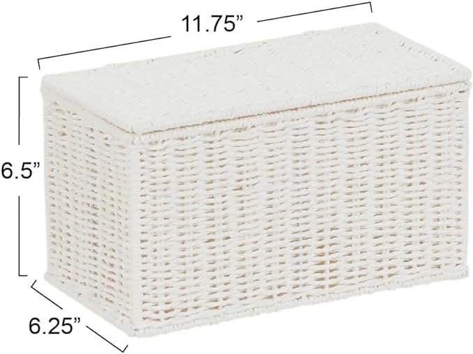 Household Essentials Small Wicker Basket with Lid, Multipurpose Storage Basket for Bathrooms, Shelves, Desks, Vanities, Closets and More, White
