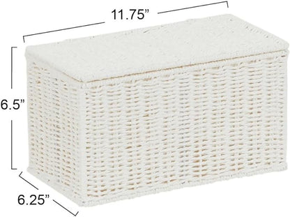 Household Essentials Small Wicker Basket with Lid, Multipurpose Storage Basket for Bathrooms, Shelves, Desks, Vanities, Closets and More, White