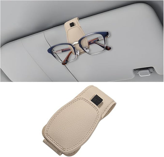 Zpana Sunglasses Holders for Car Sun Visor, Leather Magnetic Vehicle Sun Glasses Ticket Card Hanger Clip, Automotive Interior Eyeglass Mount Accessories, Universal for SUV Sedan Truck (Beige)