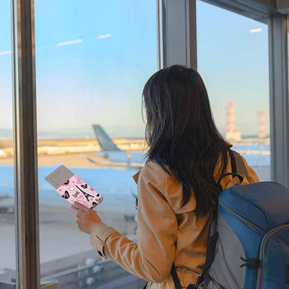 Eiffel Tower Passport Holder for Travel Butterflies Pink Romantic Love PU Leather Passport Cover Wallet Cute Passport Card Holder for Women and Men