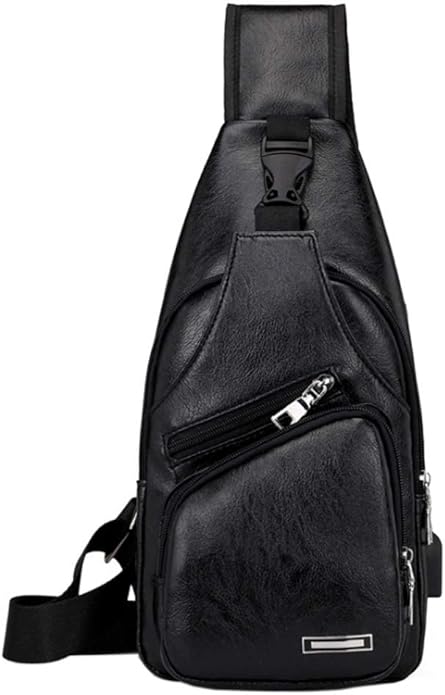 Hebetag Leather Sling Bag Crossbody Backpack for Men Women Travel Outdoor Camping