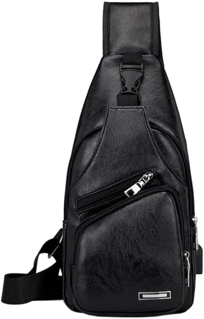 Hebetag Leather Sling Bag Crossbody Backpack for Men Women Travel Outdoor Camping