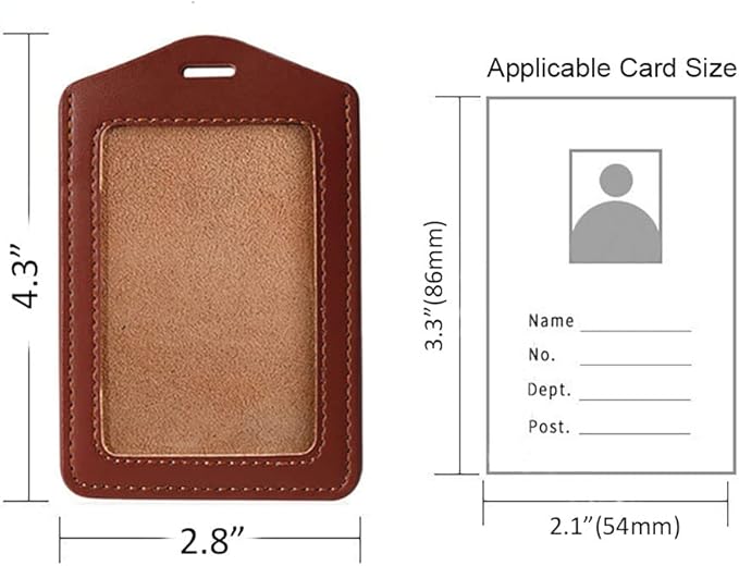 Larpur Pack of 2 Genuine Leather Badge Holders, Vertical ID Card Holders with 1 Clear ID Window for Work, School, Office