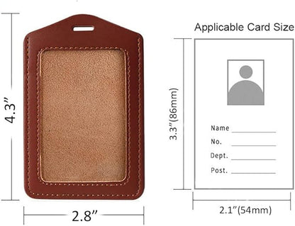 Larpur Pack of 2 Genuine Leather Badge Holders, Vertical ID Card Holders with 1 Clear ID Window for Work, School, Office