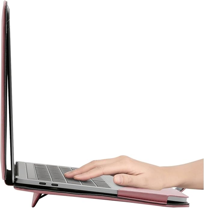 MOSISO Case Compatible with MacBook Air 13.6 inch M4 M3 M2 2025-2022 /Air 13 M1 2022-2018 /Pro 13 inch M2 M1 2025-2016, PU Leather Portfolio Protective Stand Cover, Rose Quartz