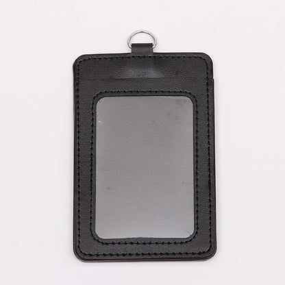 2 Pieces PU-Leather Badge Holder Vertical ID Badge Holder PU-Leather ID Card Holder Waterproof-Splash Work Name Credit Card Case for Office ID, Black