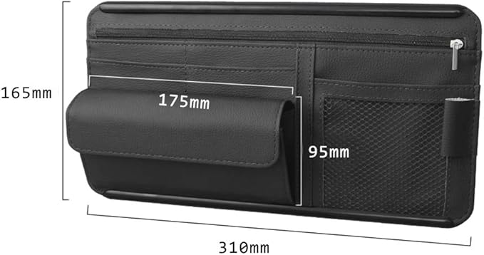 Car Sun Visor Multi-Pocket Net Zipper Organizer Auto Interior Accessories Pocket Organizer Storage Pouch Holder for Card License Pen Glasses (Black)