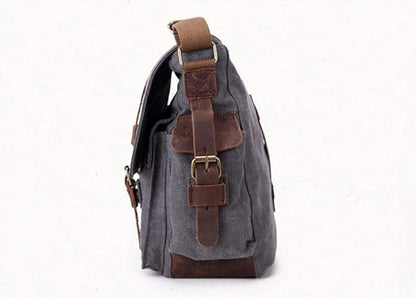 Sechunk Vintage Military Leather Canvas Laptop Bag Messenger Bags Medium