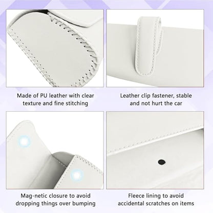 Sunglasses Holder for Car Sun Visor, Sunglass Organizer for Car, Magnetic Leather Eyeglasses Protective Storage Case, Waterproof Glasses Organizer Visor Accessories for Vehicles (White)
