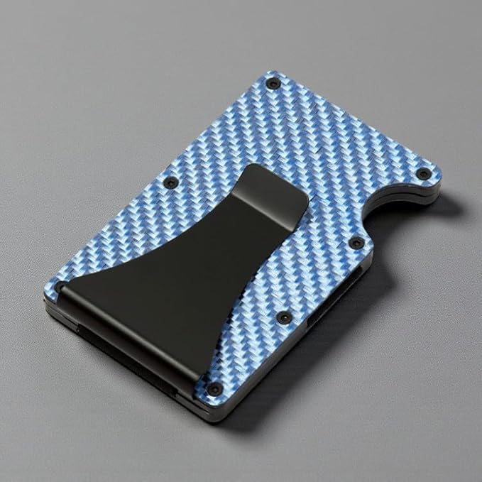 Leatherboss Wallet for Men RFID Blocking Minimalist Metal Card Holder with Money Clip Holds Credit Cards and Cash (Blue Carbon)