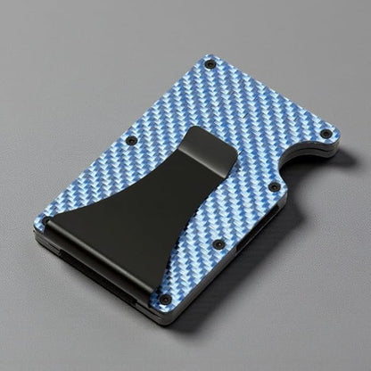 Leatherboss Wallet for Men RFID Blocking Minimalist Metal Card Holder with Money Clip Holds Credit Cards and Cash (Blue Carbon)