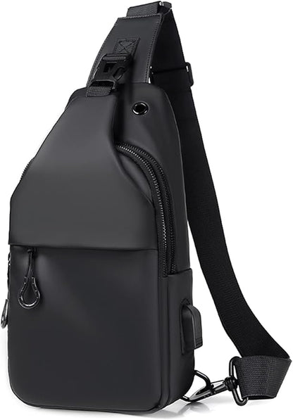 Waterproof Sling Bags Mens Shoulder Crossbody Backpack with USB Charging Port& Headphone,Outdoor Lightweight Bag