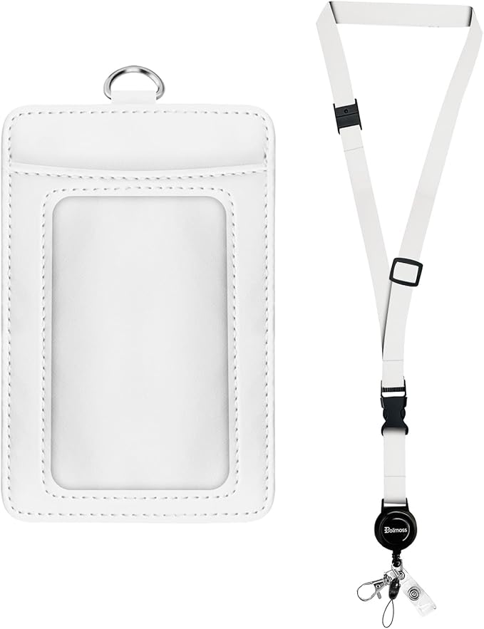 bolimoss PU Leather ID Badge Holder with Adjustable Retractable Lanyards Safety Quick Release Buckle, ID Name Badge Card Holder for Work School IDs, Cruise Ship Cards, Pass Cards