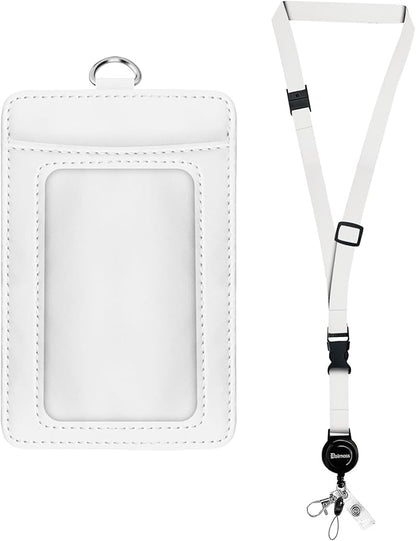 bolimoss PU Leather ID Badge Holder with Adjustable Retractable Lanyards Safety Quick Release Buckle, ID Name Badge Card Holder for Work School IDs, Cruise Ship Cards, Pass Cards