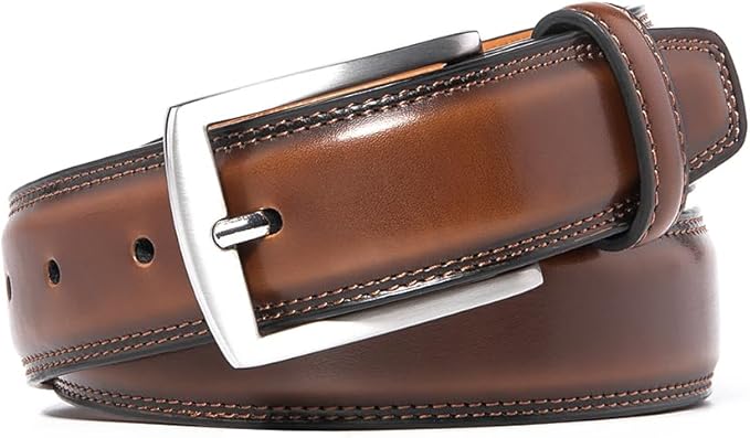 Mens Genuine Leather Dress Belt for Men, Handmade, 100% Cow Leather,Classic Casual and Business Belt Prong Buckle