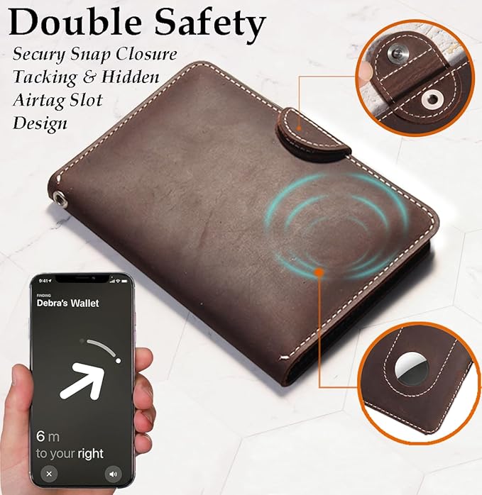 RFID Passport Holder for Travel with Airtag Slot(Hidden) - Genuine Leather Passport Wallet, Large Capacity Passport Cover for Men & Women, Family & Couples, Christmas Gift