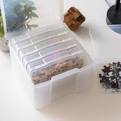 IRIS USA 5" x 7" |Made in USA| Photo Organizers and Picture Storage Box with Handle, 6 Inner Cases/Containers for Tasks, Stickers, Ephemera, & Flashcards - Clear