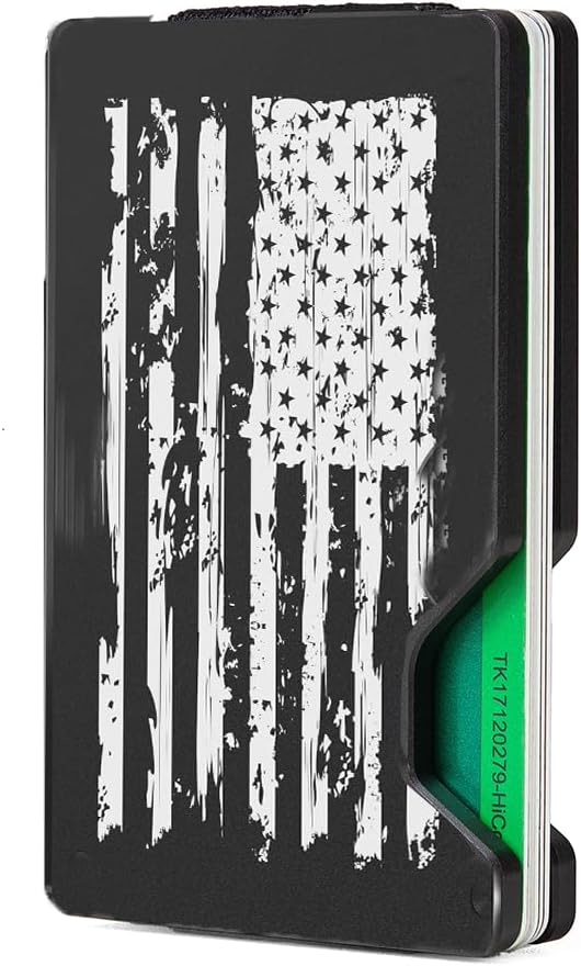 Minimalist Slim Wallet for Men,RFID Blocking Metal Wallet,Aluminum Credit Card Holder & Money Clip 12-15 Cards,Slim Rfid Front Pocket Mens Wallet,Black-American USA Flag