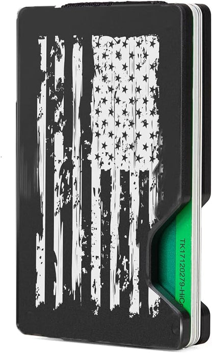 Minimalist Slim Wallet for Men,RFID Blocking Metal Wallet,Aluminum Credit Card Holder & Money Clip 12-15 Cards,Slim Rfid Front Pocket Mens Wallet,Black-American USA Flag