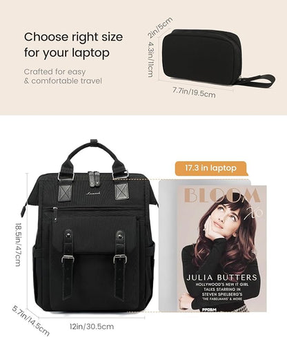 LOVEVOOK Laptop Backpack for Women Work Travel Commuter Backpack Business Computer Bag Doctor Nurse Bags College Backpack Purse, 17 Inch, Black-black