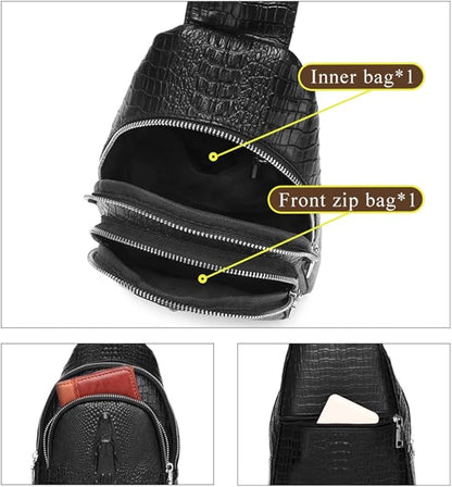 KPYWZER Vintage Leather Sling Bag Backpack for Men Crossbody Shoulder Chest DayPack Backpacks