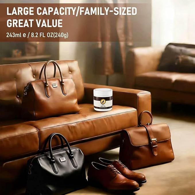 4-in-1 Natural Mink Oil 8.2oz Leather Cleaner and Conditioner, Premium Waterproof Soften Restore Formula – Leather Cleaner & Protector for Boots, Shoes, Jackets, Car Interiors, Saddle, Bags