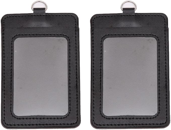 2 Pieces PU-Leather Badge Holder Vertical ID Badge Holder PU-Leather ID Card Holder Waterproof-Splash Work Name Credit Card Case for Office ID, Black
