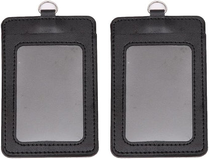 2 Pieces PU-Leather Badge Holder Vertical ID Badge Holder PU-Leather ID Card Holder Waterproof-Splash Work Name Credit Card Case for Office ID, Black