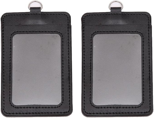 2 Pieces PU-Leather Badge Holder Vertical ID Badge Holder PU-Leather ID Card Holder Waterproof-Splash Work Name Credit Card Case for Office ID, Black