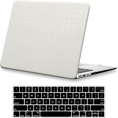 KEROM Compatible with Crocodile MacBook Pro 13 Inch Case 2026 2022-2016 M2 M1 A2338 A2289 A2251 A2159 A1989 A1706 A1708, Textured Aligator Skin Snakeskin PU Leather Hardshell & Keyboard Cover, White