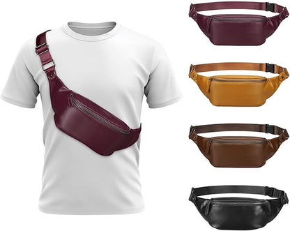 Faux Leather Belt Bag for Men, Crossbody Sling Bag with Adjustable Strap, Back Zipper Pocket, Large Capacity Waist Pack for Travel, Work, Every, Purple