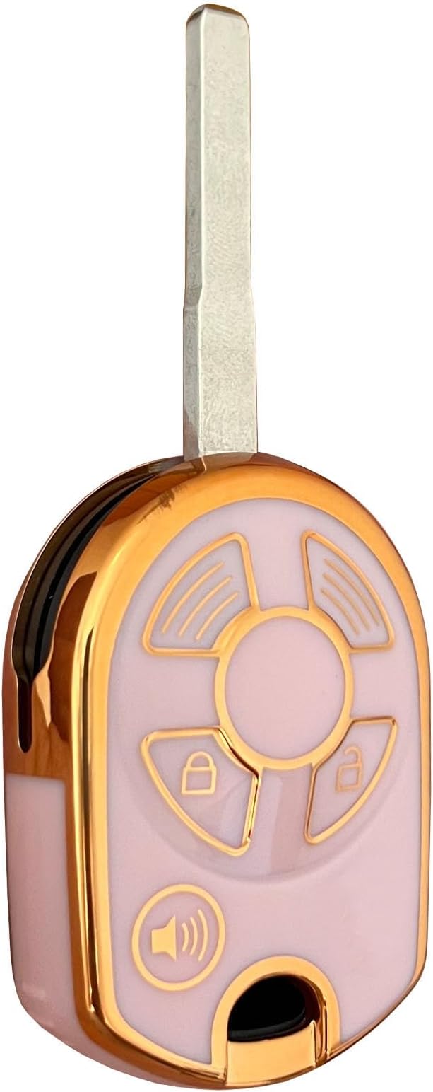 Keyless Entry Systems Key for Ford Key Fob Cover Shell with Keychain Fit for Ford Transit Mustang Fusion Lincoln Mercury Smart Key (3Buttons Gold-Pink)