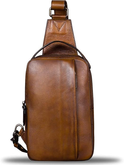 Genuine Leather Sling Bag for Men and Women Vintage Real Leather Sling Backpack Shoulder Crossbody Bags Chest Purse