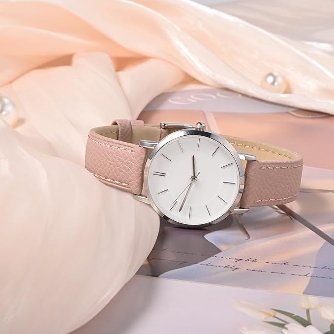 WOCCI 16mm Grace Watch Band for Ladies, Top Grain Leather, Quick Release Replacement Strap with Gold Buckle (Retro Pink)