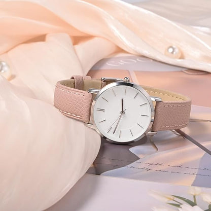 WOCCI 18mm Grace Watch Band for Ladies, Top Grain Leather, Quick Release Replacement Strap with Gold Buckle (Retro Pink)