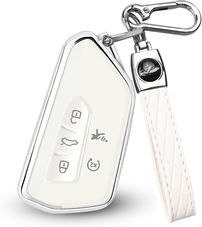 FT FUNTOR Key Fob Cover for Volkswagen,Soft TPU Full Protection Case Compatibale With VW Golf GTI Atlas Skoda Octavia ID3 ID4 MK8 (White, 5 Buttons)