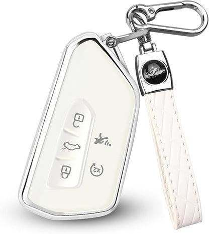FT FUNTOR Key Fob Cover for Volkswagen,Soft TPU Full Protection Case Compatibale With VW Golf GTI Atlas Skoda Octavia ID3 ID4 MK8 (White, 5 Buttons)