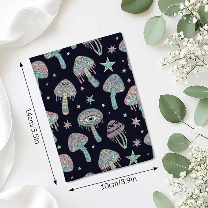 Magic Mushrooms Passport Holder for Travel Hippie Colorful Mushrooms Boho Nature PU Leather Passport Cover Wallet Cute Passport Card Holder for Women and Men
