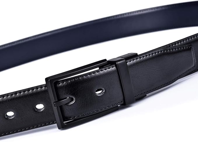 beltox fine Men's Dress Belt Leather Reversible 1.25" Wide Rotated Buckle Gift Box