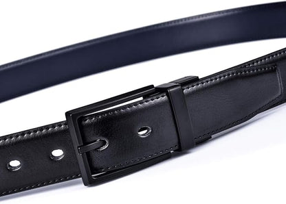 beltox fine Men's Dress Belt Leather Reversible 1.25" Wide Rotated Buckle Gift Box