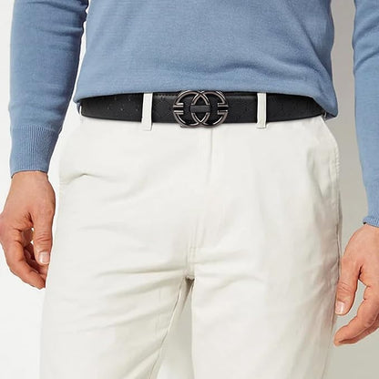 Aurolran Men&Womens Leather Dress Belt Business Automatic Buckle Belt Color-Black Silver Gold