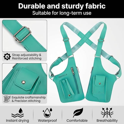 Leather Double Shoulder Armpit Bag for Men Underarm Concealed Rover The Holste Vest for Mens Adjustable Leather Bag (Turquoise)