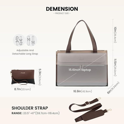 LOVEVOOK Laptop Bag for Women 15.6 Inch Laptop Tote Work Bags Professional Leather Computer Briefcase Waterproof Handbag Shoulder Large Capacity Business Teacher Office Crossbody Purse