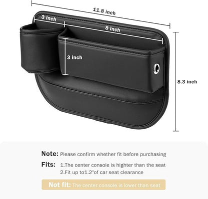 Car Seat Gap Filler Organizer with Cup Holder, Premium PU Leather Interior Accessories for Phone,Sunglasses,Keys, and Small Items, Universal Fit for Car, SUV and Truck,2-Packs Black