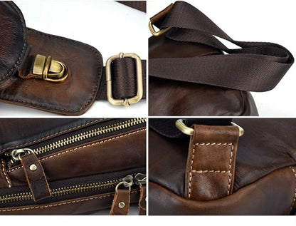 Hebetag Leather Sling Bag Crossbody Backpack for Men Women Outdoor Travel Camping Hiking Shoulder Chest Day Pouch Casual Vintage Sling Daypack Coffee