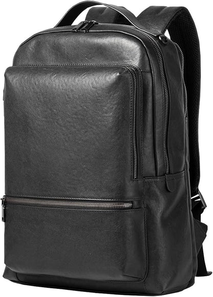 15.6 Inch Genuine Leather Laptop Backpack for Men Women, Business Travel Backpack Hiking Rucksack Daypack (2#Black)