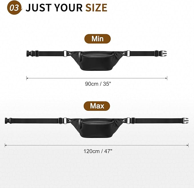 Faux Leather Belt Bag for Women, Crossbody Fanny Pack with Adjustable Strap, Back Zipper Pocket, Large Capacity Waist Pack for Travel, Concerts, Black